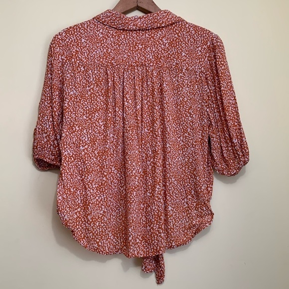 Free People Rust Celia Ditsy Viscose Floral Tie Front Shortsleeve Button Top S - Picture 17 of 17